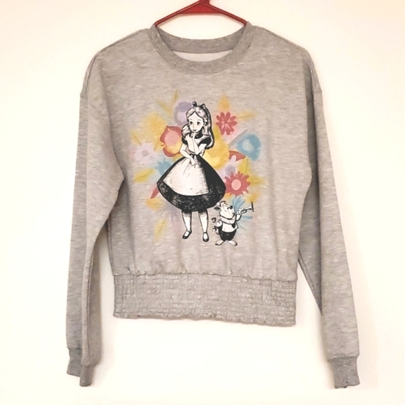 Alice-in-Wonderland gray crop sweatshirt elasticized waistband NWOT - Picture 3 of 8